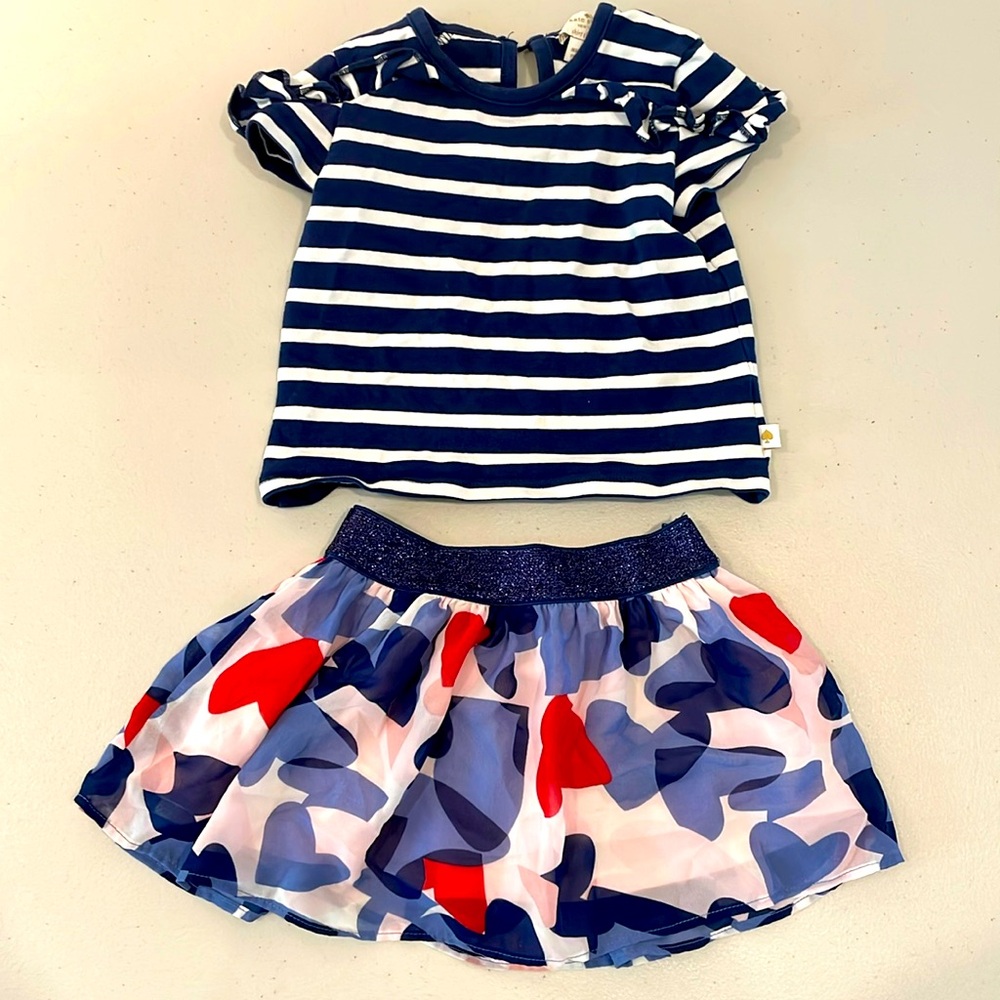 EUC Kate Spade Girls’ Striped Shirt & Hearts Skirt Set 18 Months